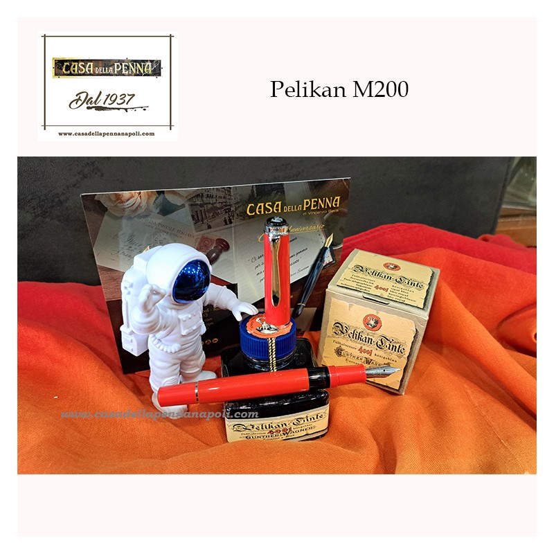 Pelikan M200 rossa penna stilografica + calamaio di inchiostro