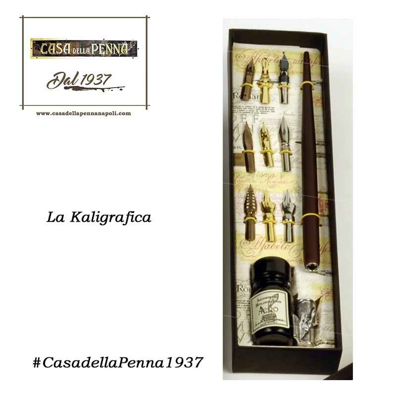 set penna stilografica in legno con 9 pennini - La Kaligrafica - 2234