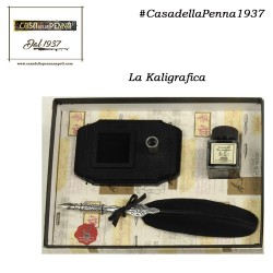 penna stilografica con piuma nera e base legno- LA KALIGRAFICA - 336