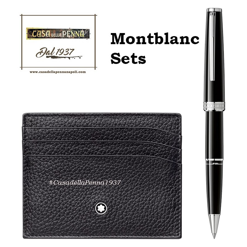 Montbanc - Set Meisterstuck Soft Grain nero - roller Pix e porta carte di credito tascabile a 6 scomparti - 117088