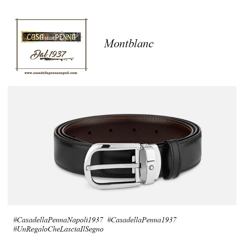 Montblanc cintura reversibile in pelle nera/marrone 30mm con fibbia a ferro di cavallo – art. 114412